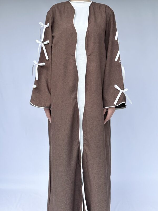 Brown Bow Sleeve Open Abaya