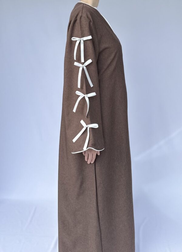 Brown Bow Sleeve Open Abaya - Image 2