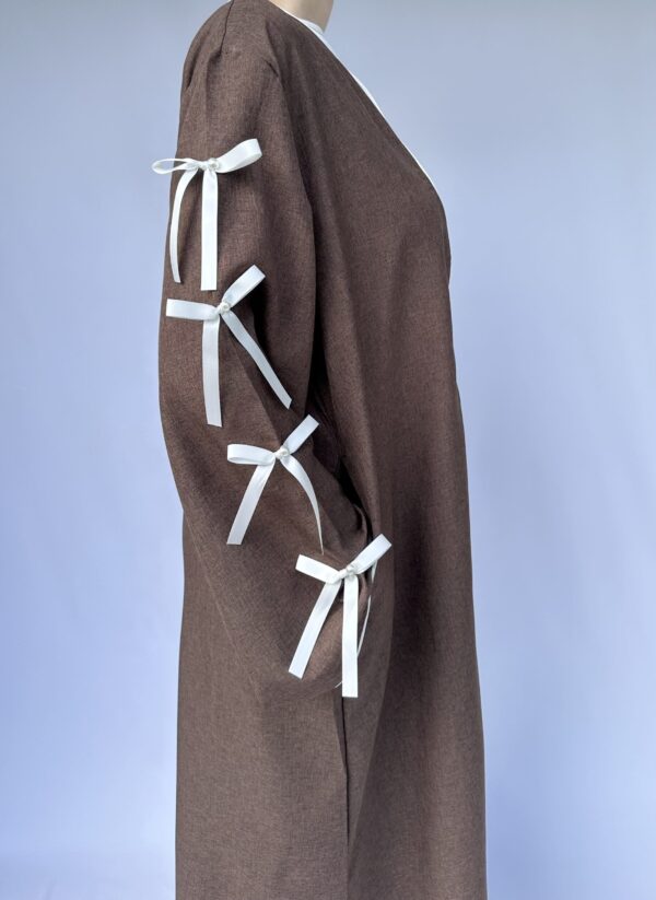 Brown Bow Sleeve Open Abaya - Image 4