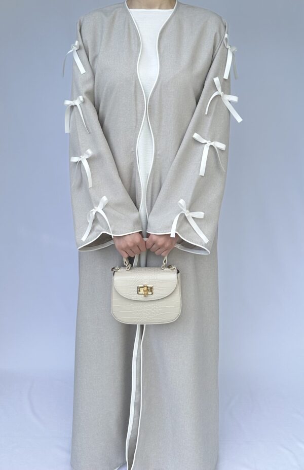 Light Grey Bow Sleeve Open Abaya